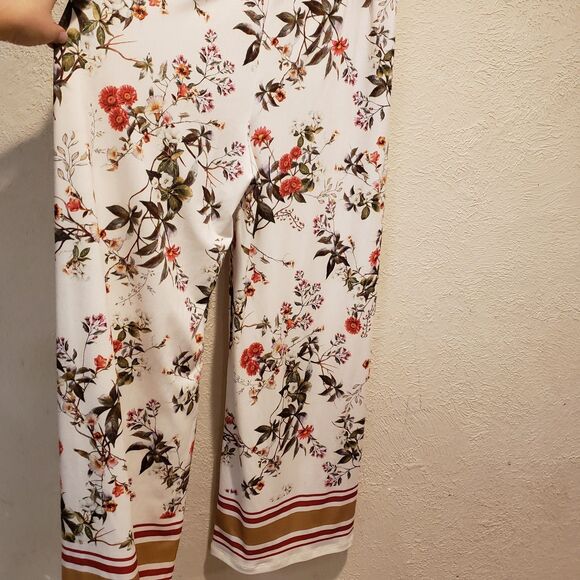 ZARA Women Floral Printed Wide Leg Flowy Boho Pants Large - Picture 4 of 10